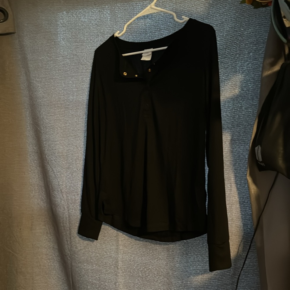 Black Long Sleeve Half Button Tee